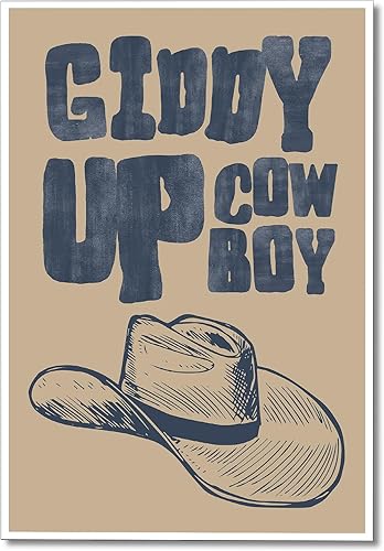 pedkvtmewo Lienzo de pared con sombrero de vaquero retro, póster de arte vintage de vaquero azul para estética de habitación, decoración de