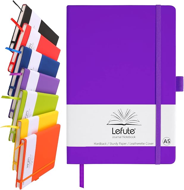 A5 Notebook, Notebook A5 200 Pages 80 GSM Journal Notebook Hardback Notepad with Lined Pages, Pen Loop, and Inner Pocket (Purple)