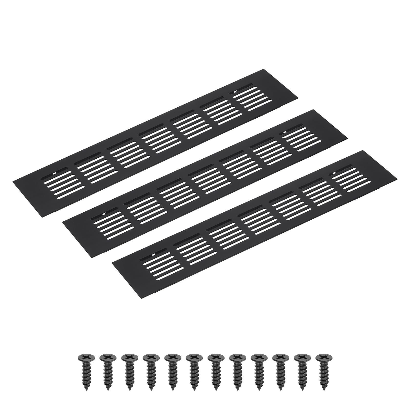 PATIKIL 12 x 2.4 Inch(300mm x 60mm) Rectangle Ventilation Grille, 3PCS Aluminum Air Vent Cover Louvered Ventilation Cover with Mounting Screws for Cabinet Closet Door Wardrobe, Black