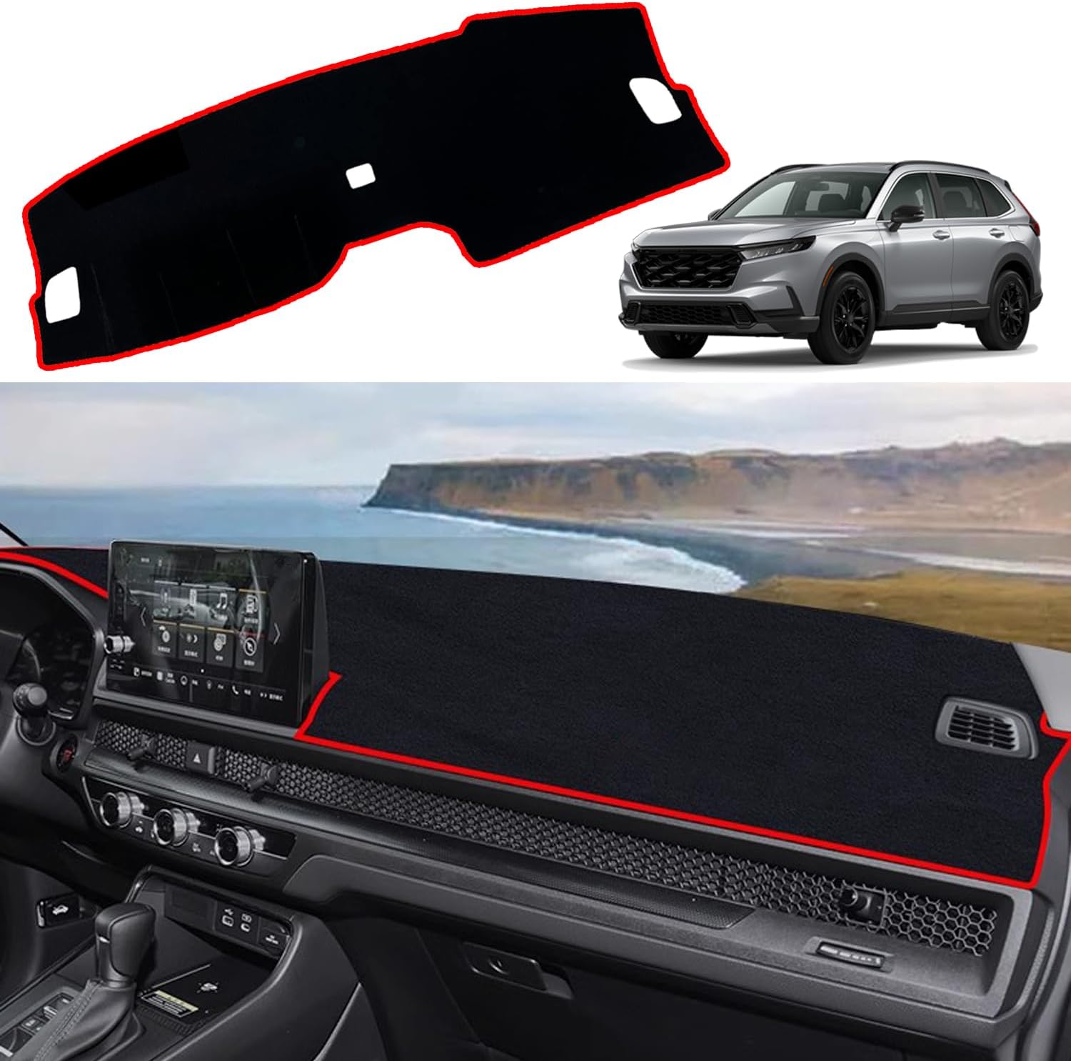Dashboard Cover Dash Cover Mat Pad Carpet Custom Fit for Honda CRV CR-V 2023 2024 2025 2026(Without HUD) Accessories Anti-Skid Center Console Protector Cover Mat(Red Edge)