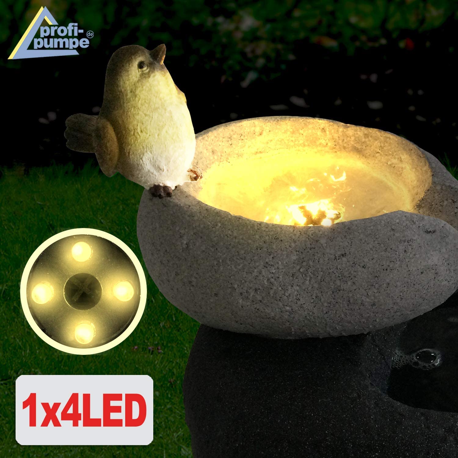 Fuente Solar de jardín Fuente Decorativa Cascada Luz de jardín Bomba de Estanque para Patio, balcón, con Bomba Función de Inicio instantáneo con batería de Iones de Litio y luz LED (FELS-Schalen)