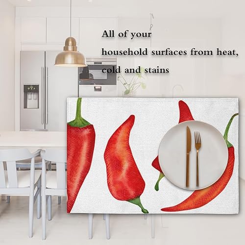Miniatura 7 de Juego de 4 manteles individuales con patrón de chile, lavables, impermeables, para decoración de mesa de comedor, 18 x 12 pulgadas
