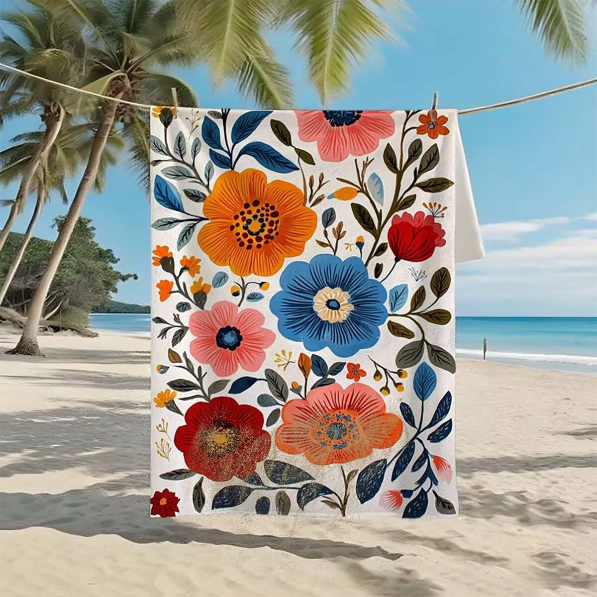 Strandtuch Blume Strandtuch XXL 100x200cm/35x70cm, 2er Set Mikrofaser Handtuch Groß Saunahandtuch, Schnell Trocknend Stranddecke Sandfrei, Badetuch Leicht für Fitness Sporthandtuch Reisehandtuch J-82