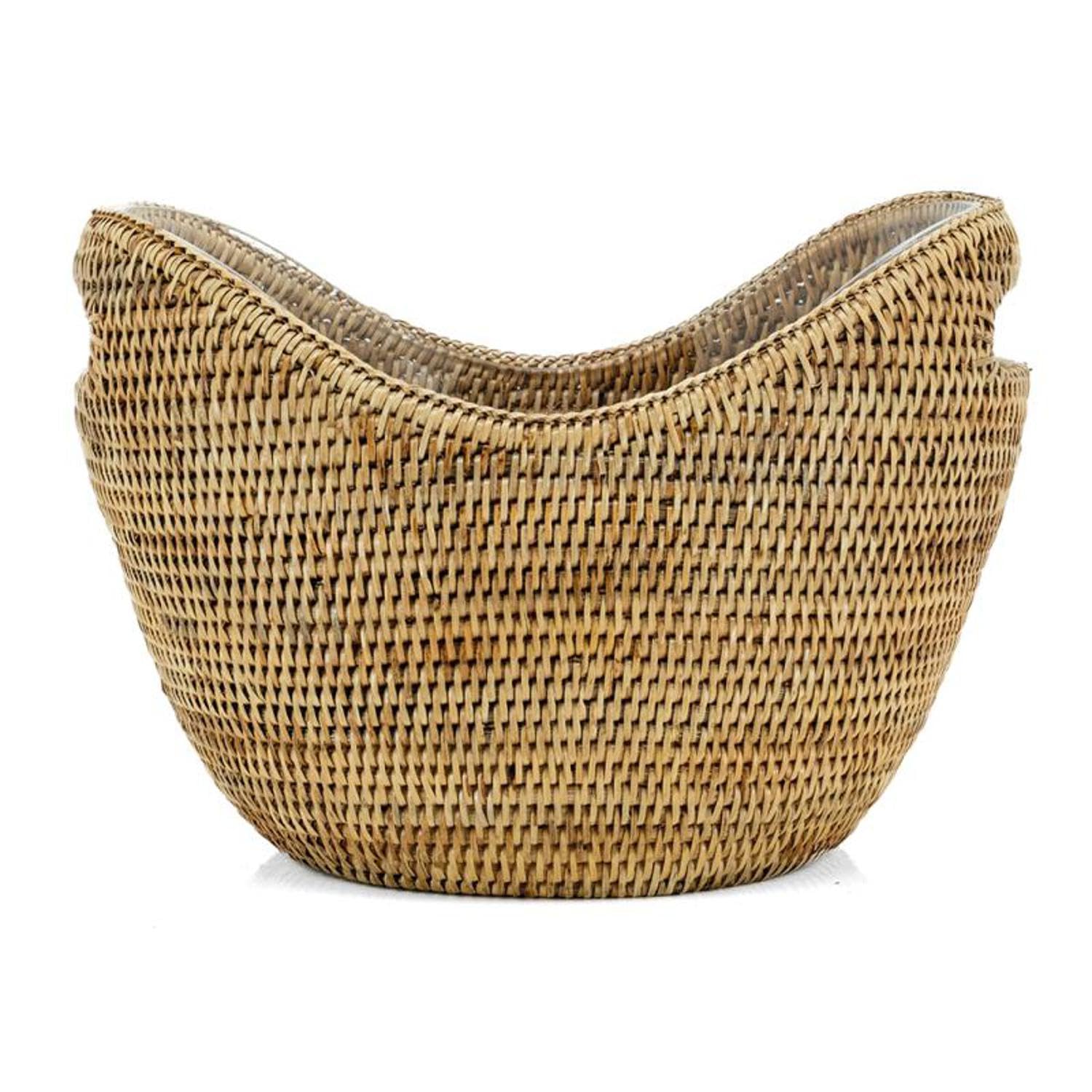AUBRY GASPARD - Rafraîchisseur Boissons Rotin Antique avec Seau Plexi Amovible - Ø 28 cm - Idéal Seau à Champagne - Fabrication Artisanale pour Événements Festifs