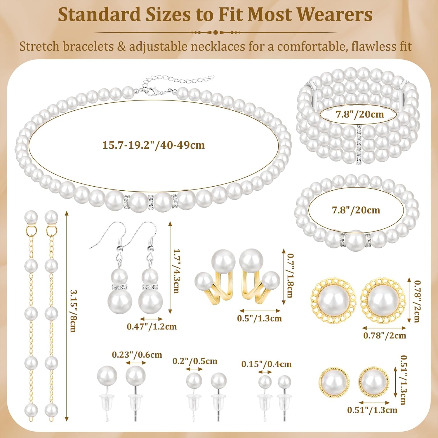 Jupwalz 11/16 PCS Pearl Jewelry Set with Necklace, Earrings and Bracelets, Pearl Necklaces for Women, Faux Pearls Set Jewelry for Wedding, Bridal, Christmas Party