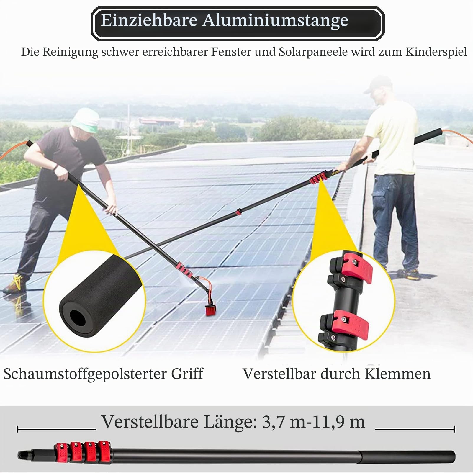3.6-12m High Clean Teleskopstange mit Wasseranschluss,Teleskopstange mit wasserdurchlässiger 5 Flächen Bürste Profi Fensterreiniger, Ausziehbarer Reiniger Wintergartendach, ( Size : 39FT/12M )