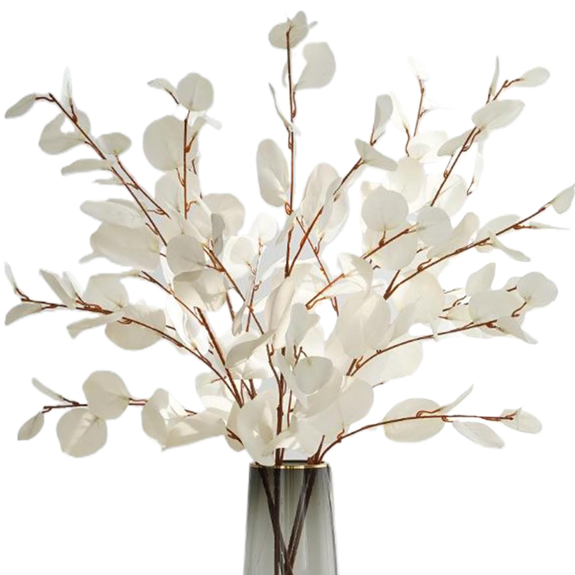 CAKEEYUM Eucalyptus Leaves Artificial 6Pcs Realistic 34 Inch Faux Eucalyptus Stems DIY Silk Stems for Wedding, Flower Arragement, Vase Filler, White Leaves Artificial, Faux Eucalypt