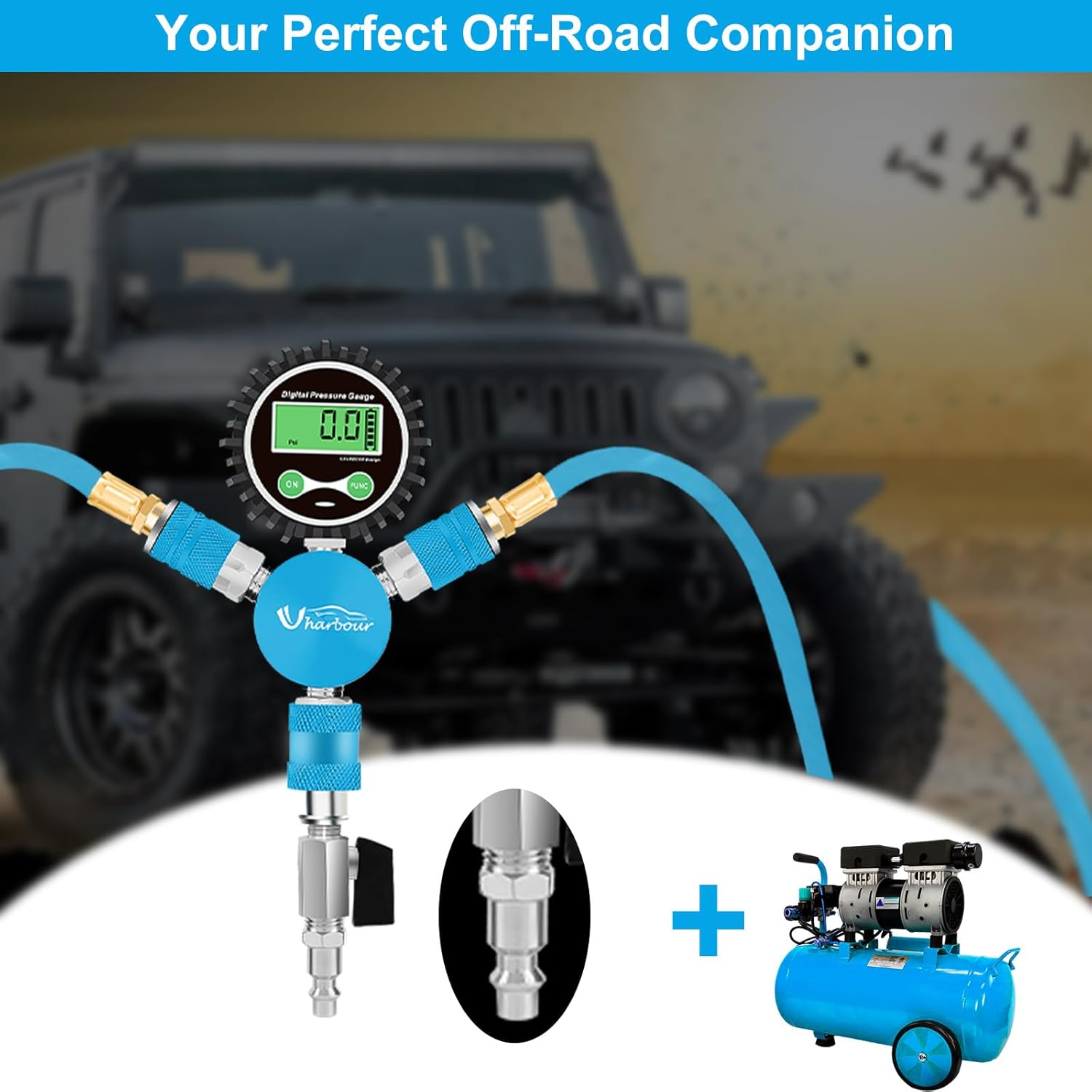 4 Tire Inflation System, 4 Tire Inflation Deflation System, 4 Tire Air Up Down System, 4 Tire Pressure Equalizer, Inflate or Deflate All 4 Tires at Once, Fits Up to 125" Wheelbase