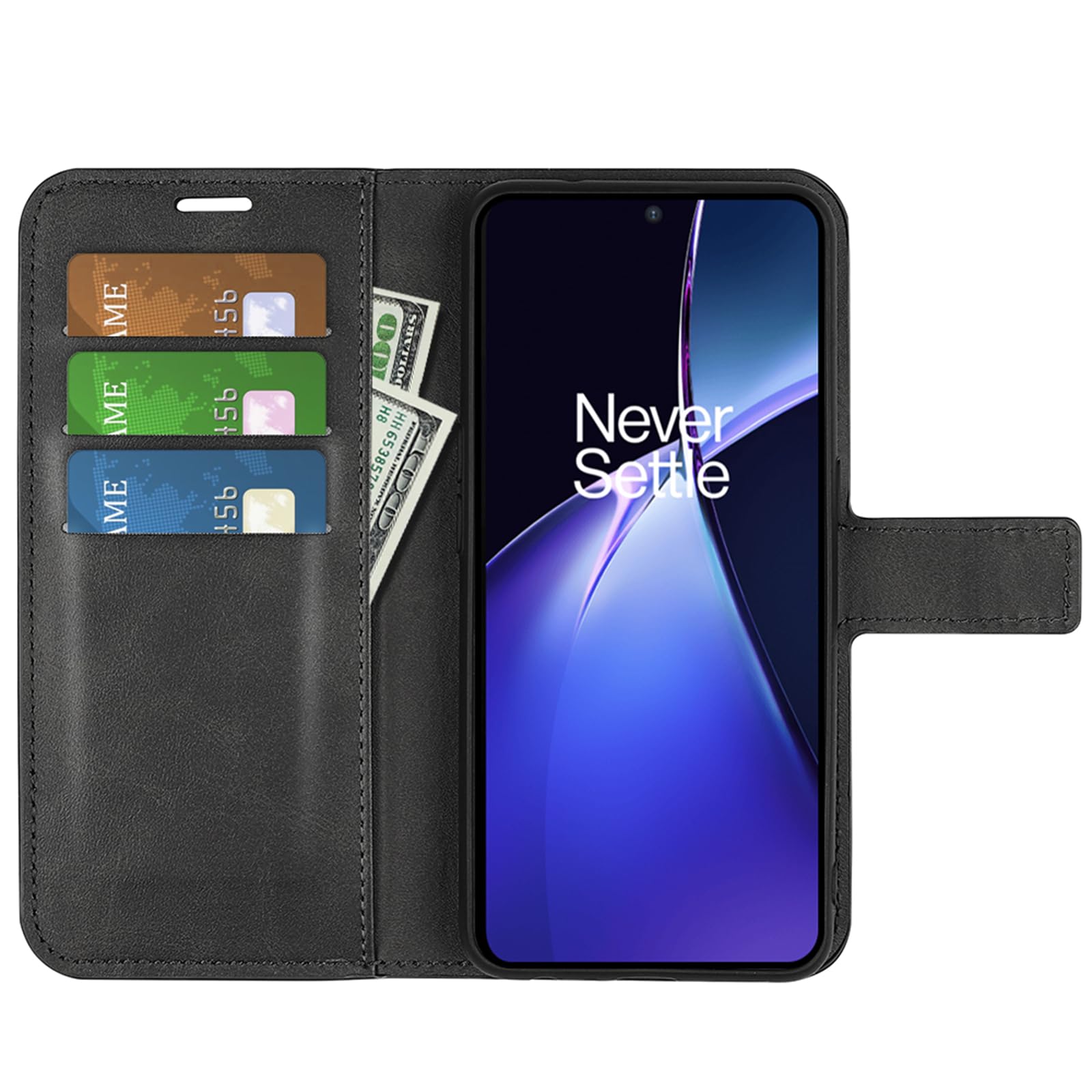 Coque Portefeuille Magnétique Pour OnePlus Nord CE4 Lite 5G / Oppo K12X - Cuir PU, TPU Antichoc, 3 Emplacements Cartes, Fonction Support (noir) - 4