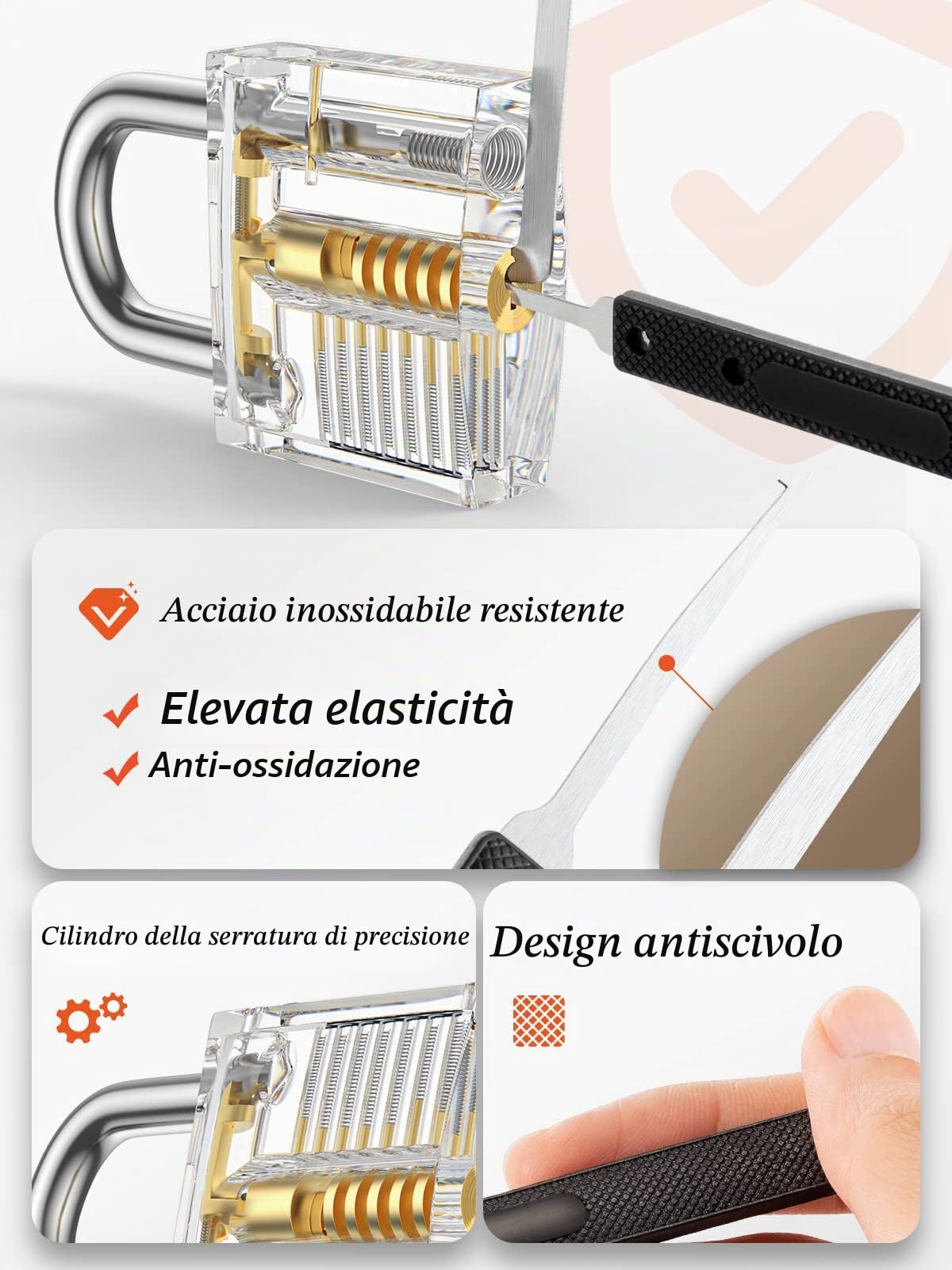 FAHEFANA 38 Pezzi Set Grimaldelli, [2022 Aggiornamento della Difficoltà] Set Fabbro con 4 Trasparente Serratura Lucchetto con Borsa e Istruzioni, Lockpicking Set per Fabbri Principianti ed Esperti