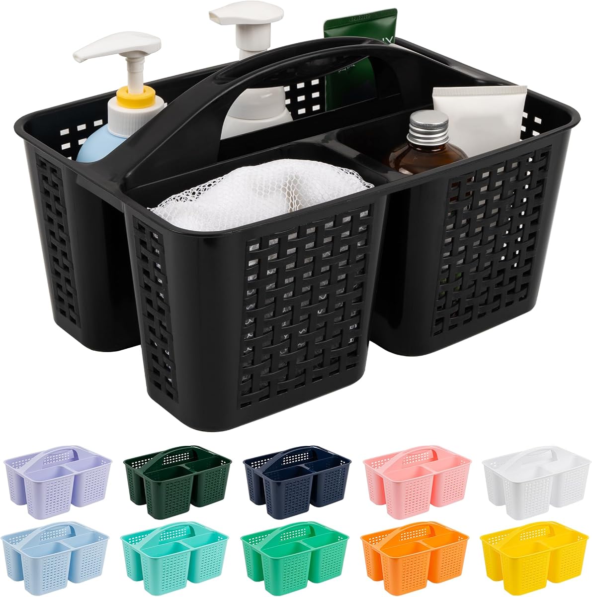 Tiawudi Organizador de ducha portátil, organizador con asa, cesta de ducha de plástico para guardar jabón, champú, suministros para el cabello y productos de belleza, organizador de suministros de limpieza para el hogar, dormitorio, estante y gabinete