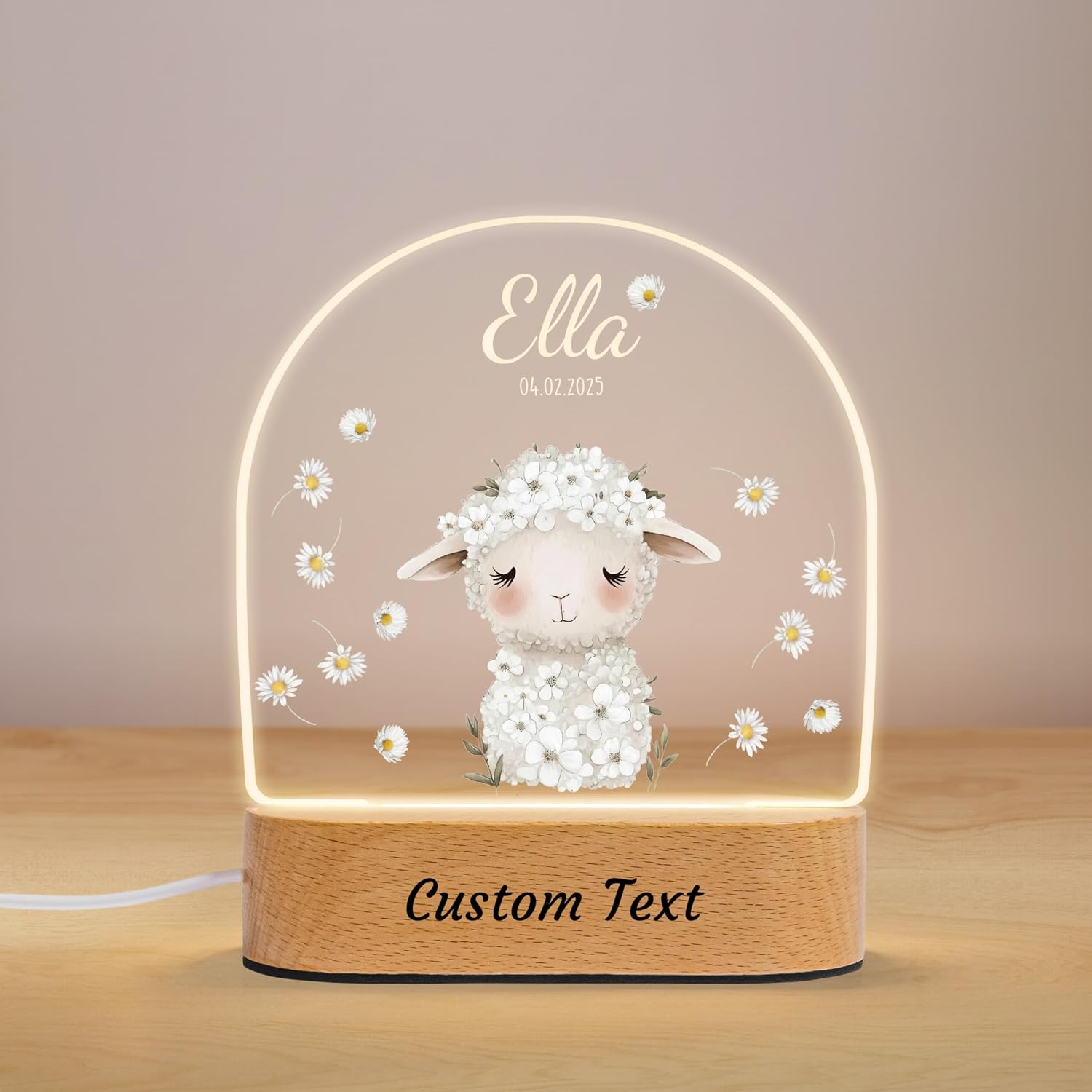 Personalized Baby Gifts for Kids, Custom Daisy and Sheep Acrylic Plaque Sign with Name Night Light for Toddler, Perfect Birthday Newborn Baby Shower Gifts for Boys Girls, Children Nursery Decor