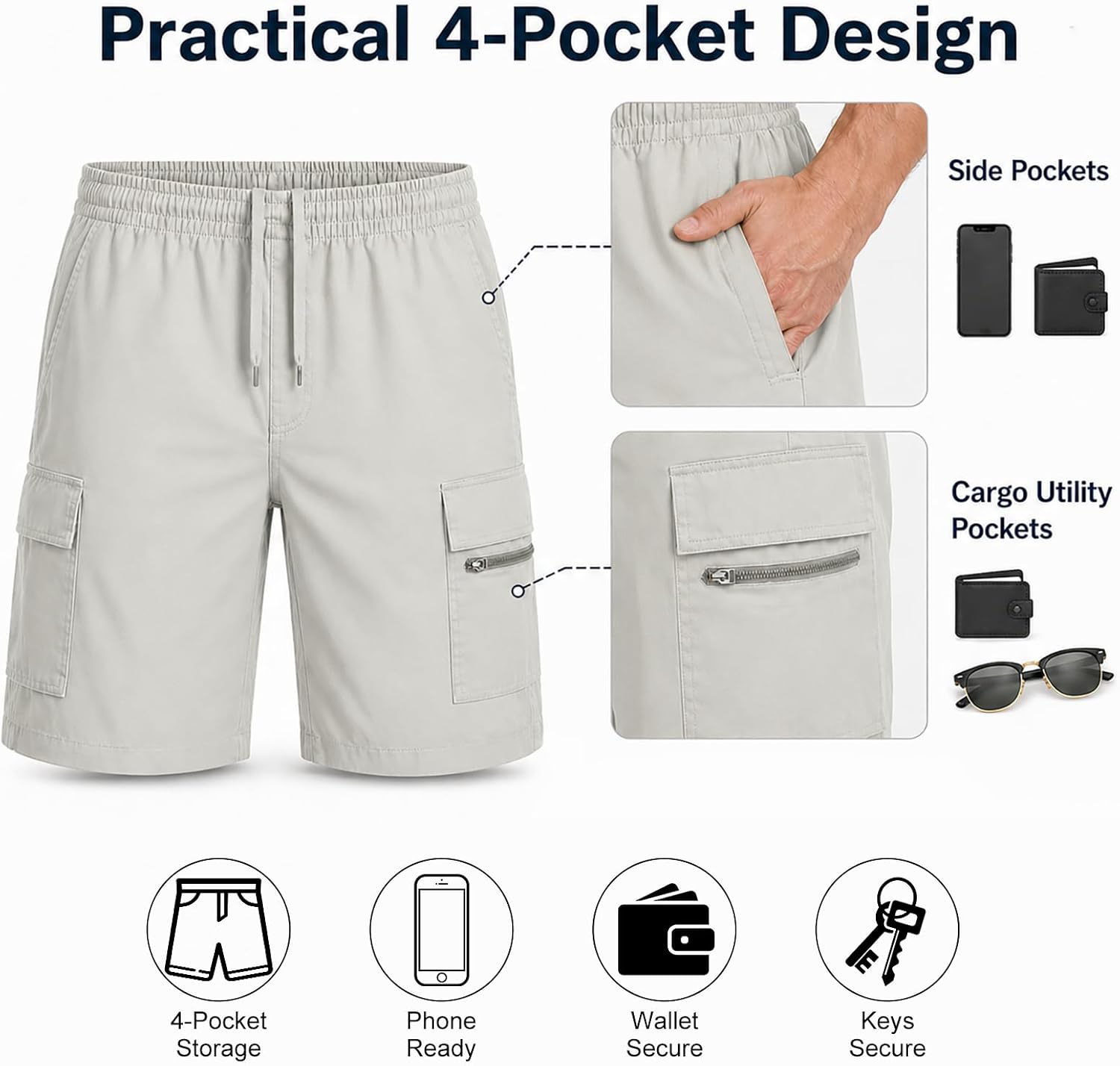 ANLUKE Men's Cargo Shorts Stretch Waist Quick Dry image 5