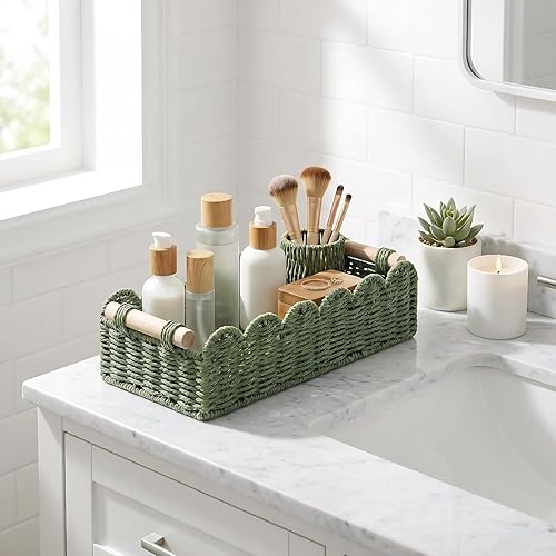 Miniatura 4 de CubesLand Cestas decorativas de borde festoneado para el hogar, sala de estar, cesta de almacenamiento de papel higiénico para sobre estante de