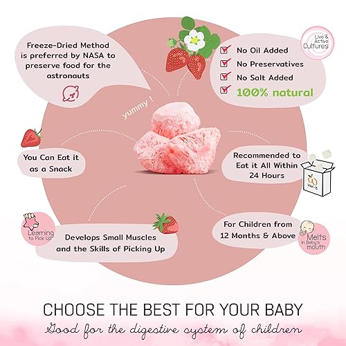 Miniatura 3 de Wel-B Fruta liofilizada, fresas frescas con yogur liofilizado a chips crujientes, aperitivo saludable para niños y adultos con sabor natural y