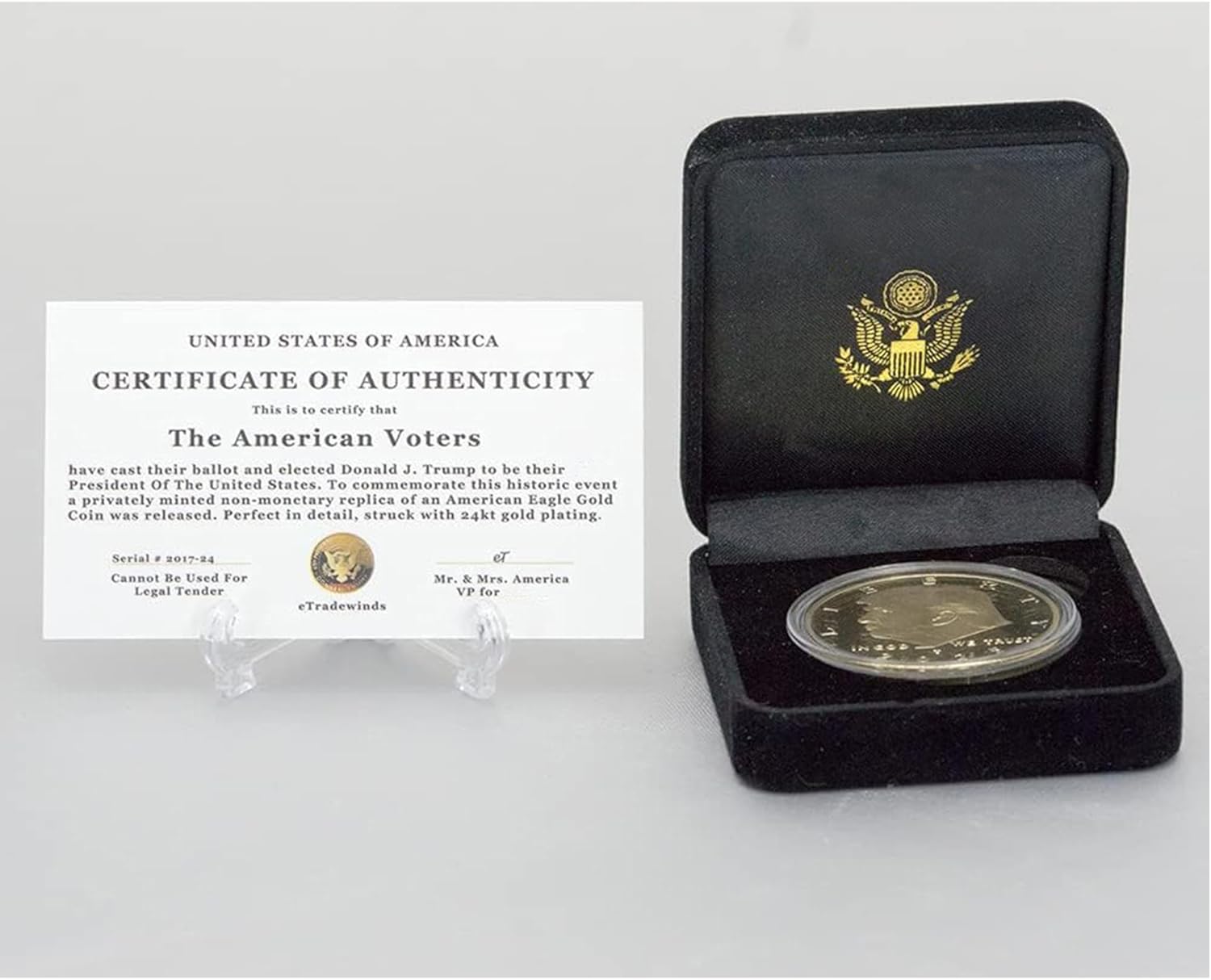 Donald J. Trump Won 2026 Gold Coin in Velvet Display Case - 47th Presidential Commemorative Gold Plated Replica Challenge Coin with Cert of Authenticity (2026 Velvet)