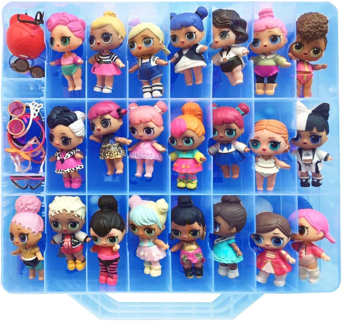 Blue Double Sided Storage Container, No BPA, Organizer Case, 48 Compartments, Compatible with Dolls LOL lils, Pets, Surprise Tiny Toys, Shopkins, Accessories, Beads, Crafts