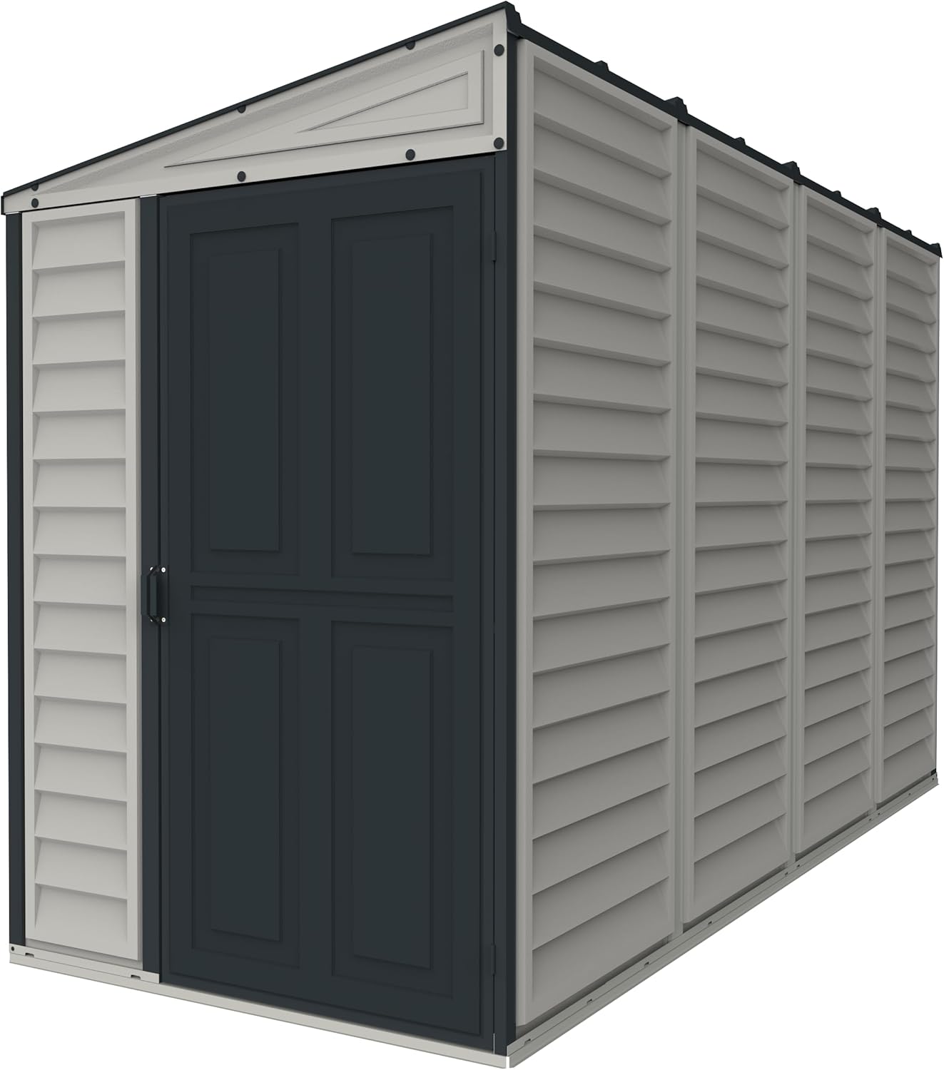 Duramax SideMate 4x10 FT PVC Resin Outdoor Garden Lean-to Storage Shed with Foundation Kit – All-Weather Vinyl Storage, Heavy-Duty Construction, Maintenance-Free, Adobe with Gray Trim