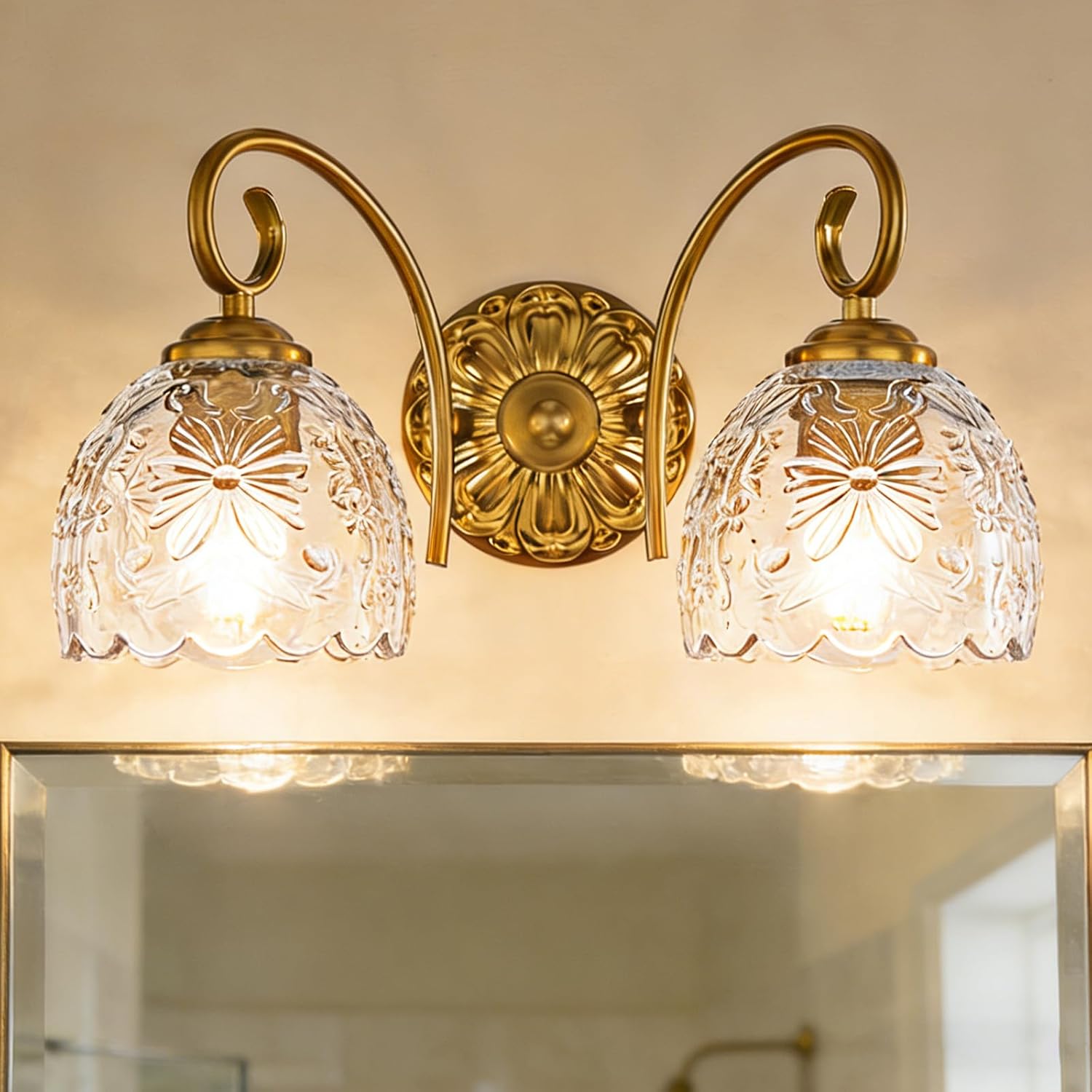 Hamilyeah Gold 2-Light Vanity Bathroom Light Fixtures Over Mirror, Vintage Vanity Lights Wall Sconce Light Fixture for Bathroom Vanity, Bedroom, Hallway, Farmhouse Bathroom Lighting