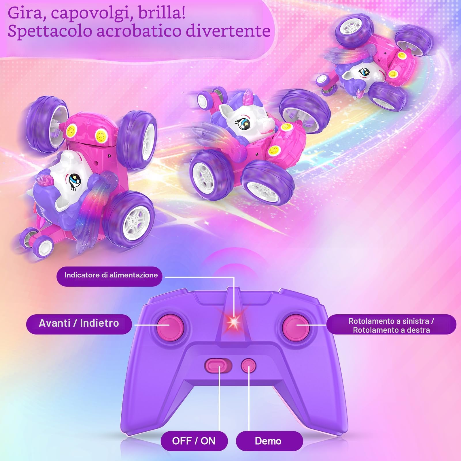 Buoeuik Macchina Telecomandata Bambina, Giocattoli Unicorno Giochi Bimba 3 4 5 6 7 Anni Femmina Macchinina Radiocomandata Acrobatica Auto RC Gioco Bambini Regalo Compleanno Natale Car Rosa