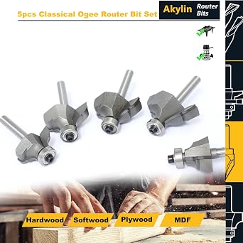 Classical Ogir Router Bit Set of 5 1/4 Shank Ogee Edging Cutter for Wood Profiling Routing Molding