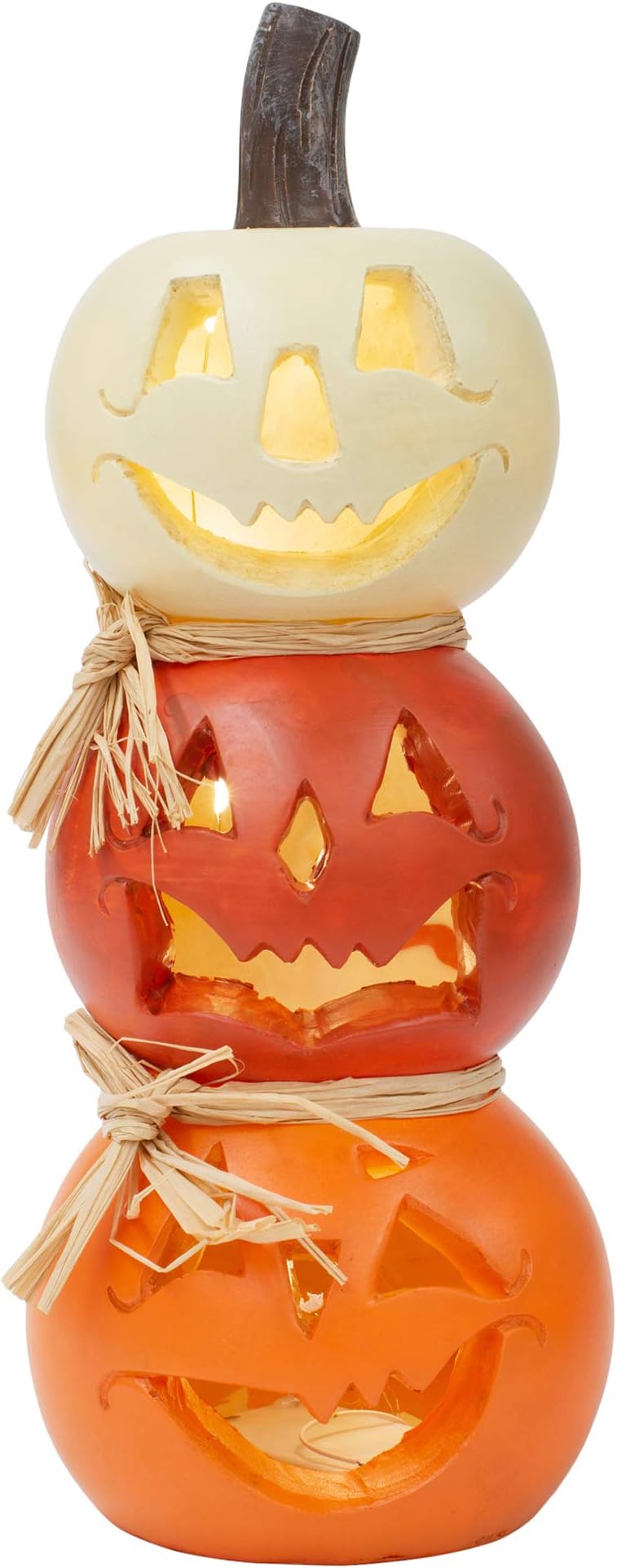 Mark Feldstein & Associates Stacked Jack O Lantern Orange and White 12 x 5 Resin Stone Halloween Figurine