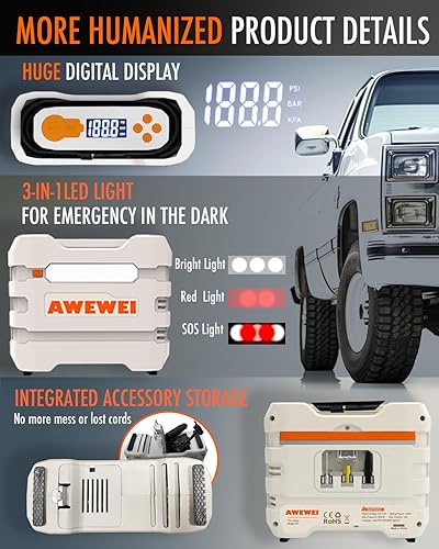 Miniatura 5 de Compresor de aire portátil para inflado de neumáticos, bomba de aire de 150 PSI para neumáticos de automóvil, bomba automática de inflado rápido de