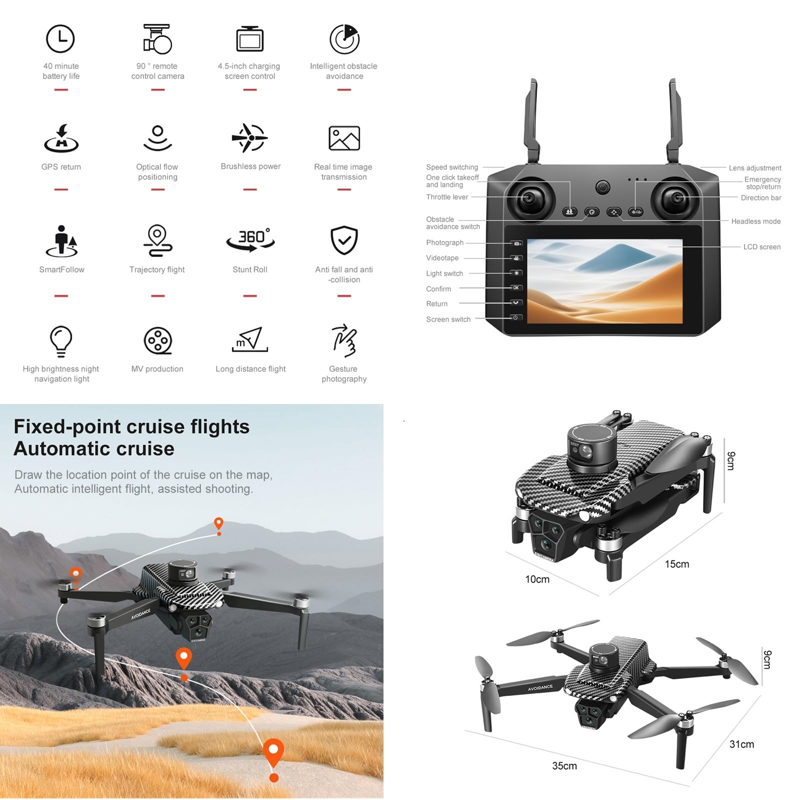 Dron sin escobillas u99max Pantalla 4,5 Pulgadas