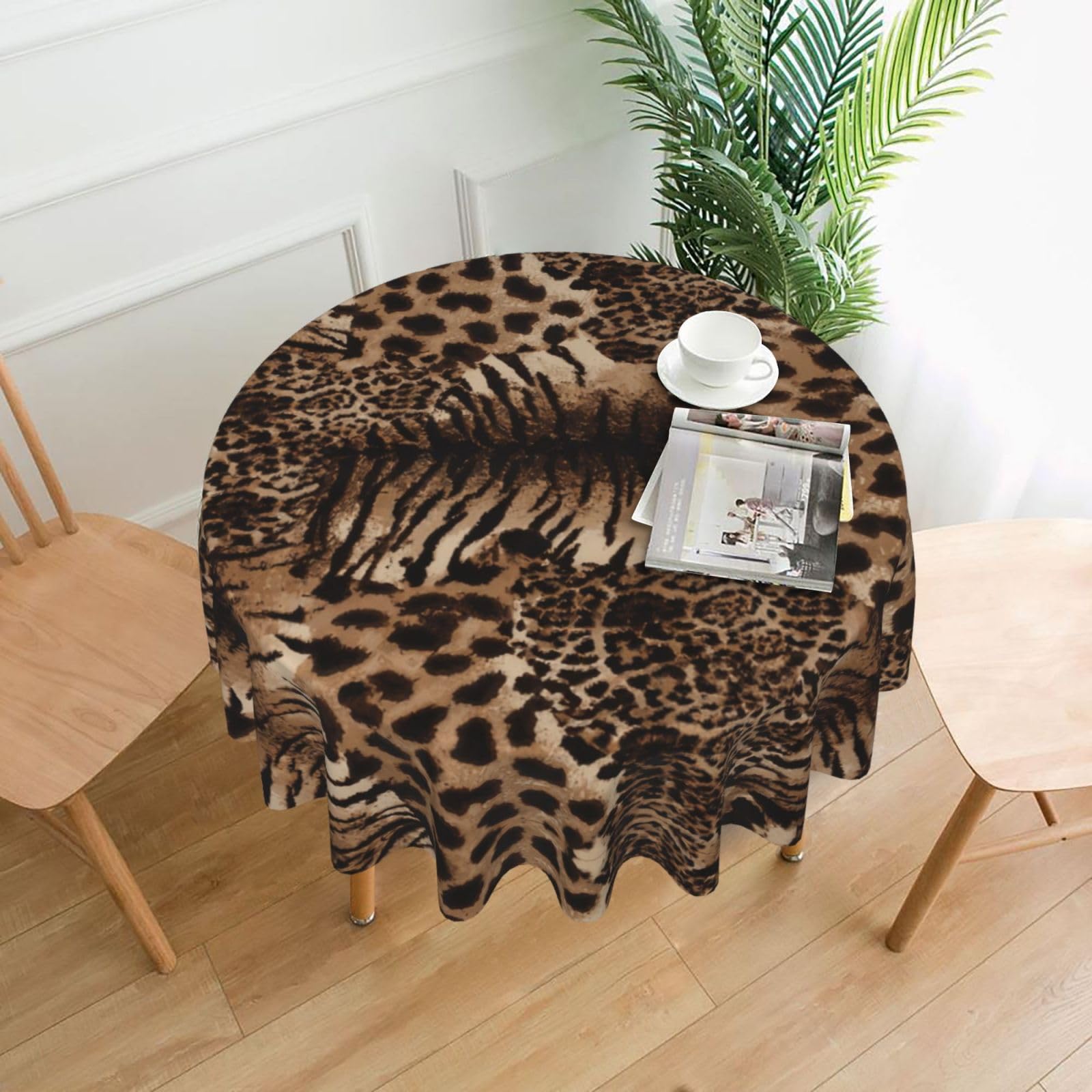 Yyhwhjde Black Leopard Pattern Prints Round Decorative Table Throw 60In – Waterproof Table Cover For Elegant Dining & Outdoor Gatherings