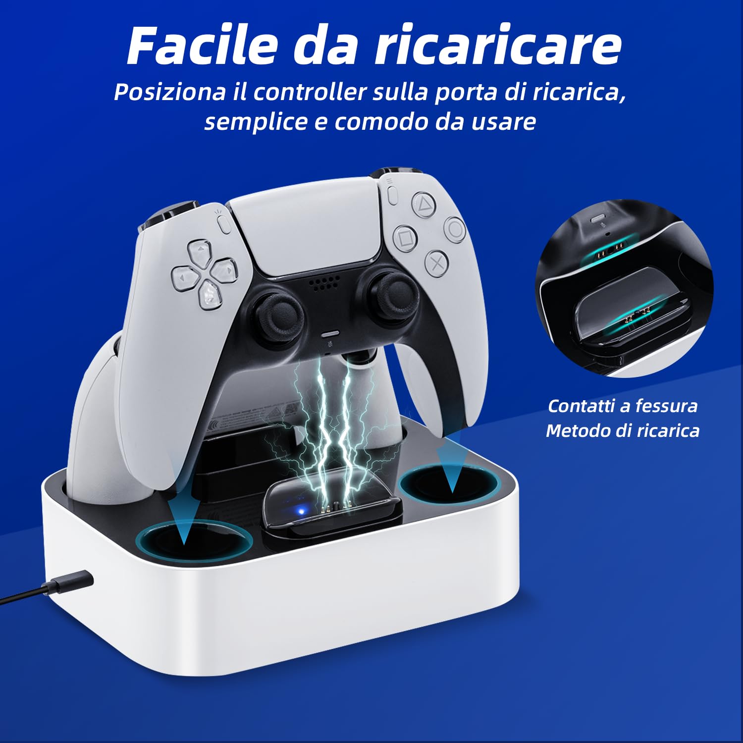 Caricatore Joystick per PS5, Docking Station di Base Ricarica per Accessori per Playstation 5 DualSense Controller con Indicatori Luminosi a LED/Carica Rapida/Protezione da Cortocircuito