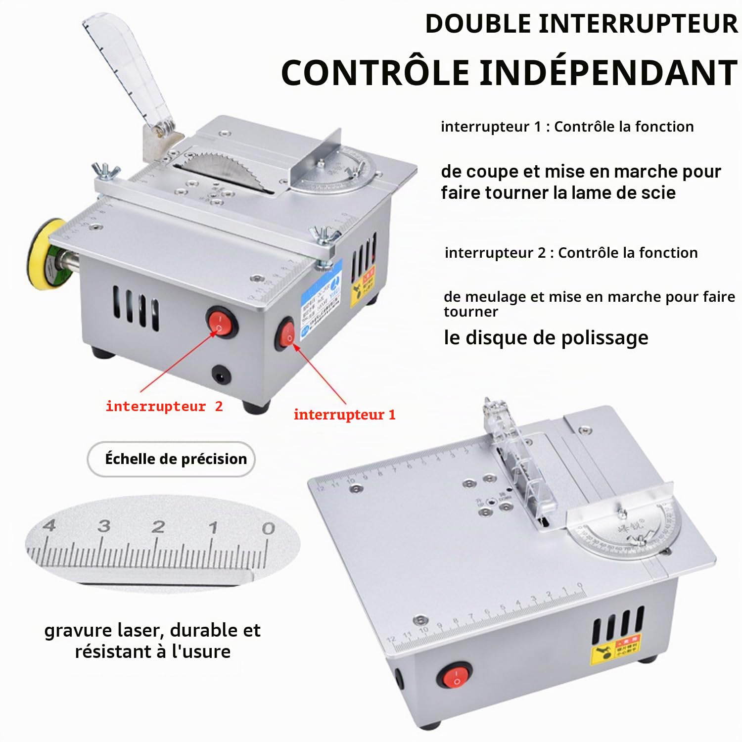 Mini scie circulaire de table, 5000 tr/min, hauteur de la lame réglable, 7 niveaux vitesse, idéal modélisme, travaux précision, mini scie électrique (60-85 mm)