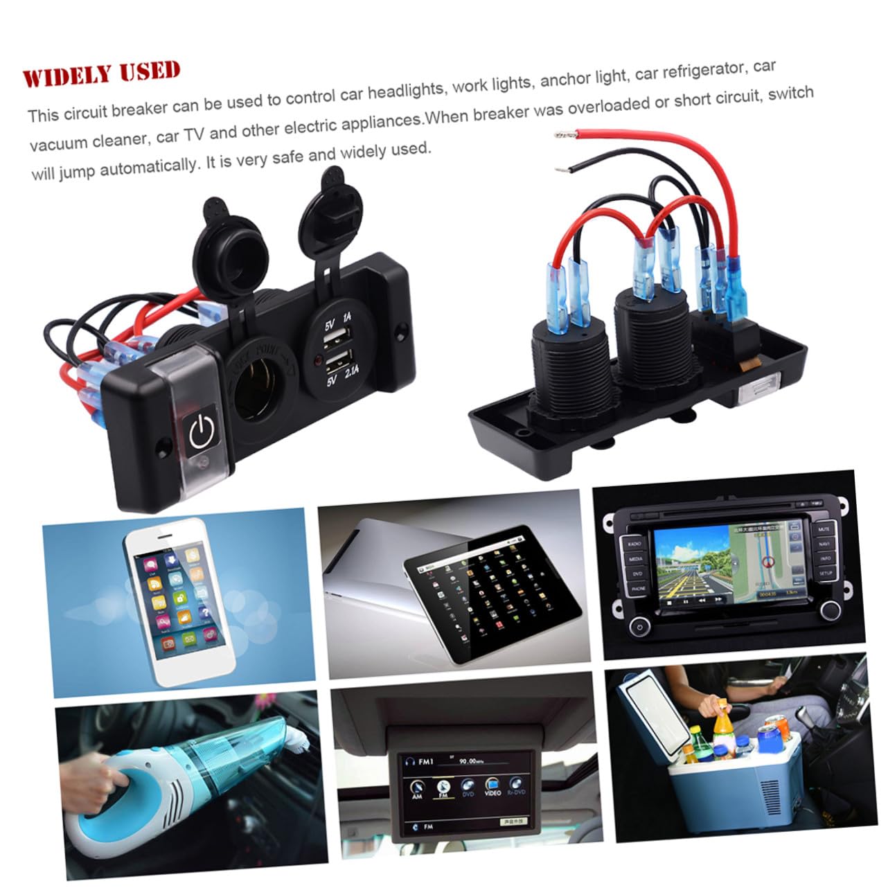 Pannello Caricatore Presa Accendisigari Dual USB 12-24v Nero | Abs, Alimentazione per Telefono e Tablet, per Auto, Barca e Yacht, Alta per Uso Nautico