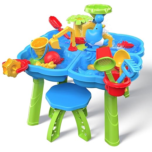 Sand Water Table, 4 in 1 Kids Table Activity Sensory Play Table Beach Sand Water Toy for Outdoor Backyard for Toddlers Age 3-5