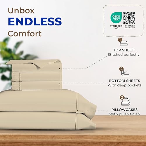 Vista 197 de THREAD SPREAD Hotel Collection - Juego de sábanas de 600 hilos de algodón egipcio, satinado, 4 piezas, Blanco, King