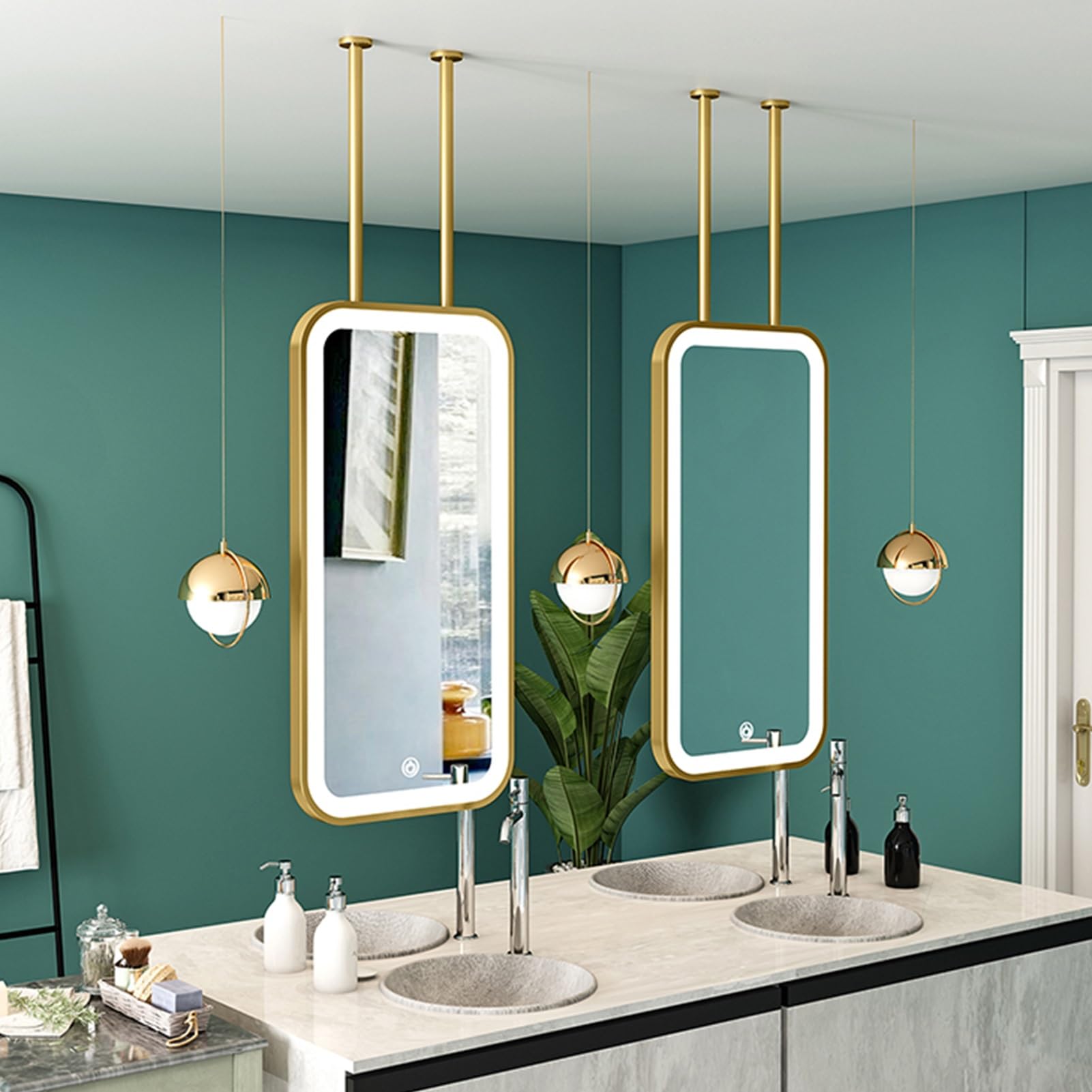 Miroir de salle de bain LED suspendu doré 50x60 cm