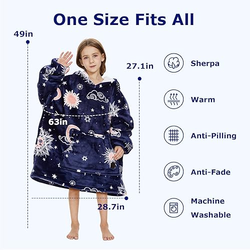Miniatura 2 de THREE POODLE Manta con capucha para niños, manta Sherpa de gran tamaño con capucha para niños, extremadamente acogedora, cálida, suave y mullida,