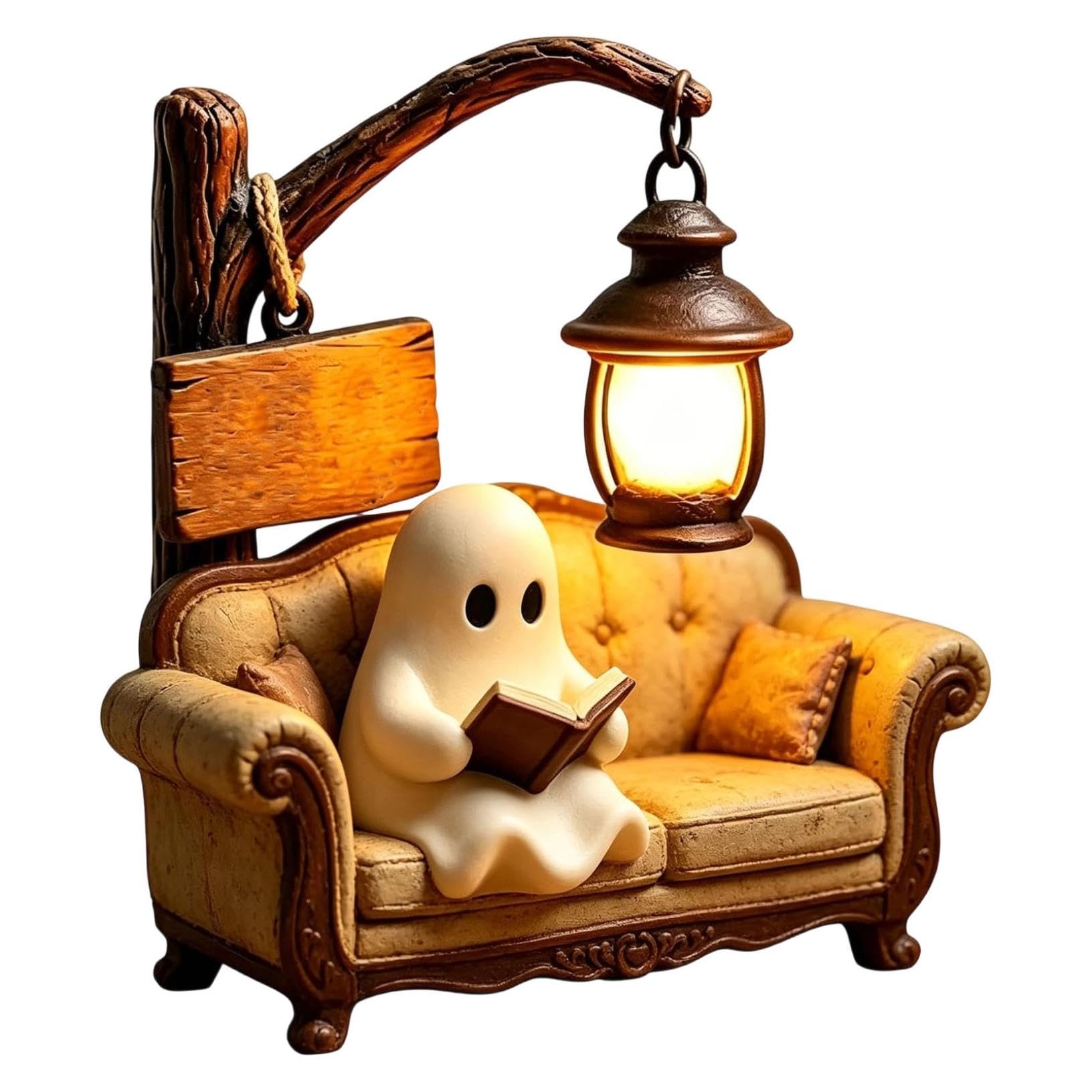 Halloween Ghost Reading Book Lamp,Cute 3D LED Ghost Lamp Statue Night Light