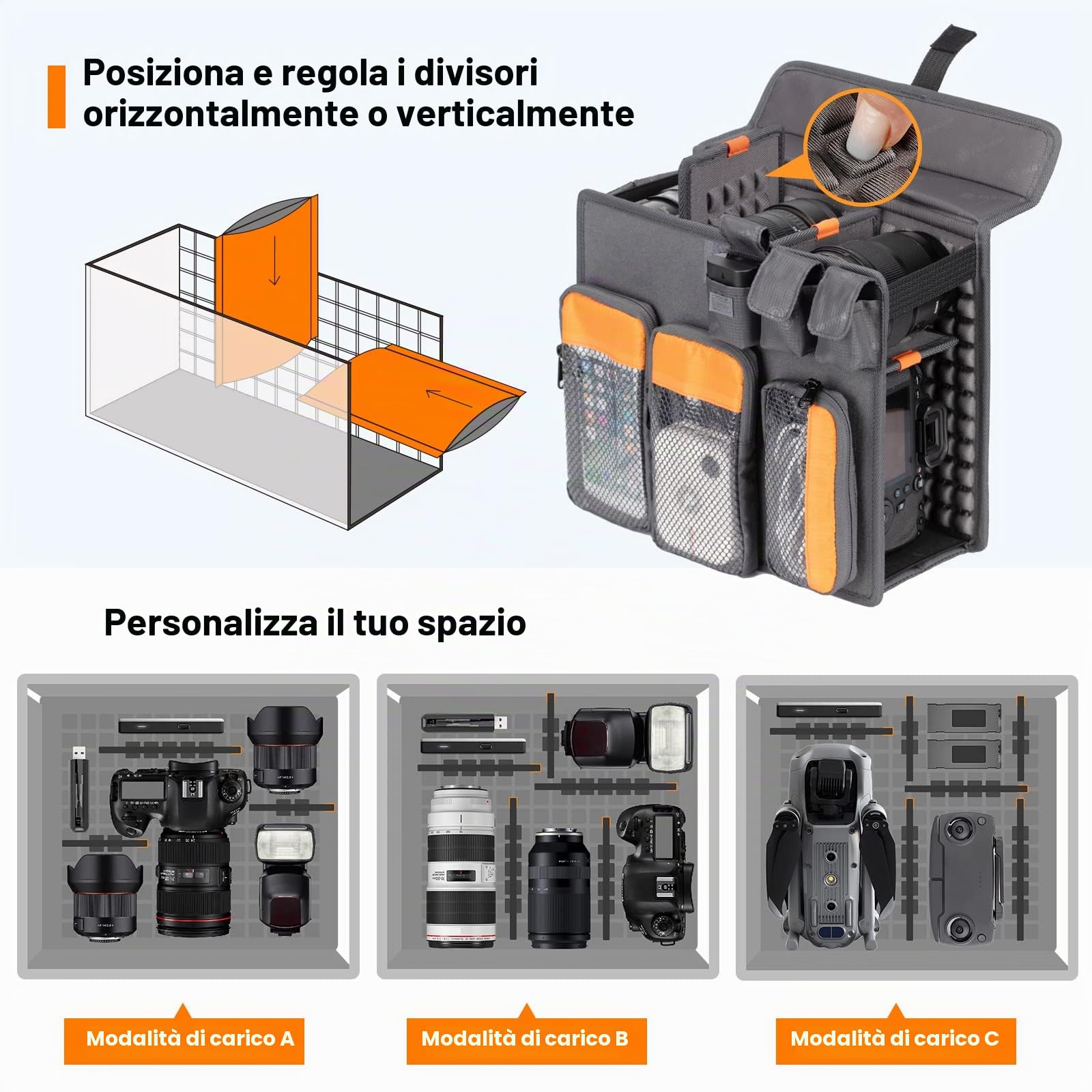 TARION ZONE Zaino per fotocamera Borsa per fotocamera di grande capacità con scomparto per laptop da 15,6 pollici Zaino fotografico professionale impermeabile