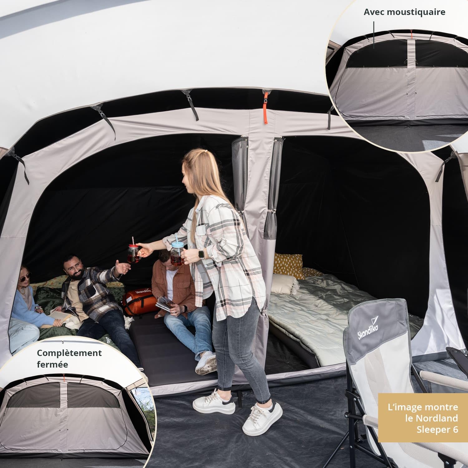 skandika Nordland 4 - Tente familiale Tunnel - 4 Personnes - 580 x 320 cm - Tapis de Sol Cousu