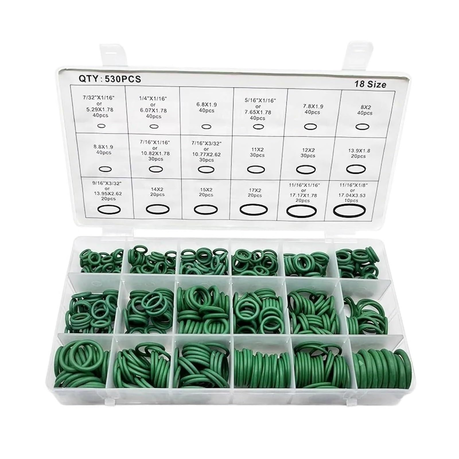 O-Ring-Sortiment-Set, Nitrilkautschuk, Hochdruck-O-Ringe, NBR-Dichtungsset for Sanitär-, Automobil- und Wasserhahnreparatur-O-Ringe(530pcs Green)