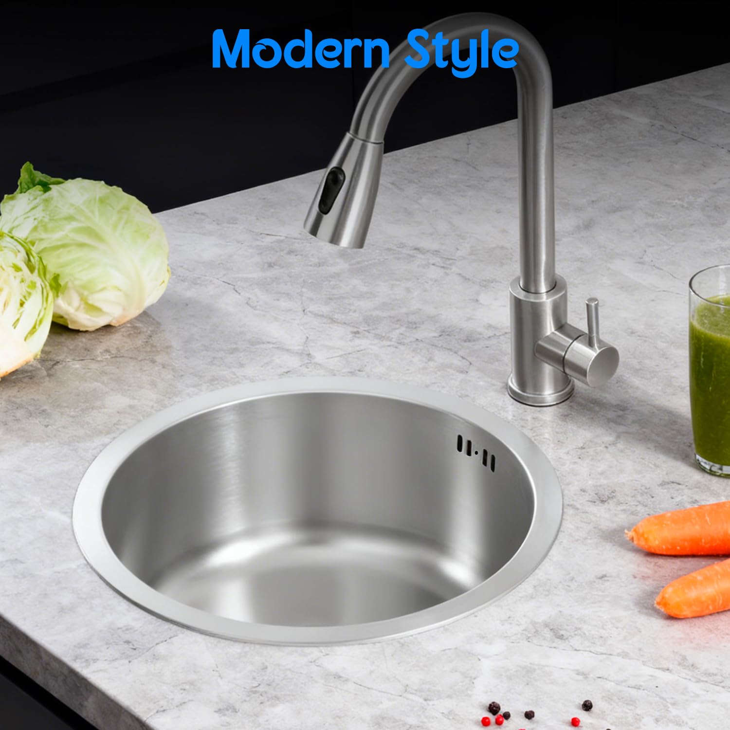 Fregadero Cocina Acero Inoxidable Redondo 30cm Drenaje Lavabo | Bandeja 11.8x6.5 Pulgadas con Tubo Drenaje para Baño RV Hogar