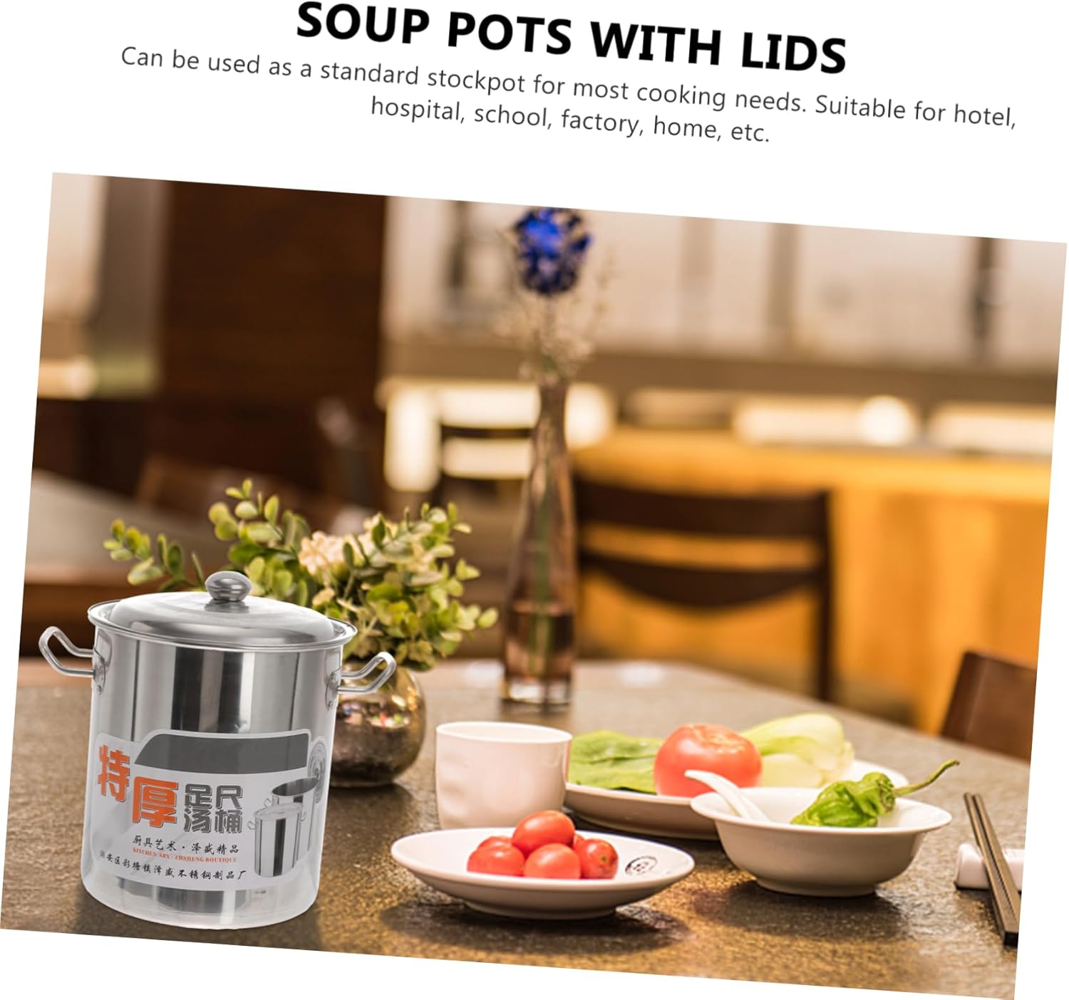 Stainless Steel Soup Pot with Lid Large Capacity Stockpot Multi Purpose Rice Bucket with Sturdy Handles for Home and Commercial Use