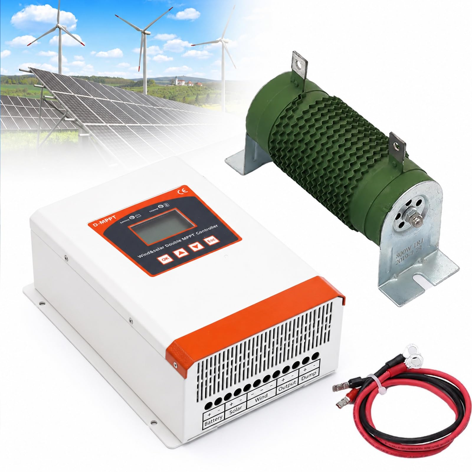 Solarny hybrydowy kontroler ładowania wiatru, MPPT, 12 V/24 V, 24 V/48 V, kontroler ładowania energii LCD (6000 W, 24 V/48 V)
