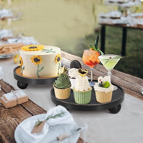 Miniatura 5 de 2 bandejas de madera para decoración de encimeras de cocina, elevador redondo de madera para exhibición, soportes de pedestal de granja, soporte de