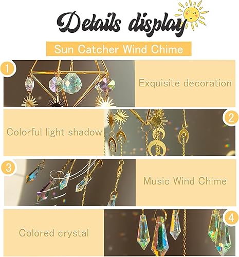 Miniatura 3 de Candelabro de cristal de cristal, diseño de campanilla de viento, colgante Aurora para ventana, interior y exterior, adorno de refracción de luz