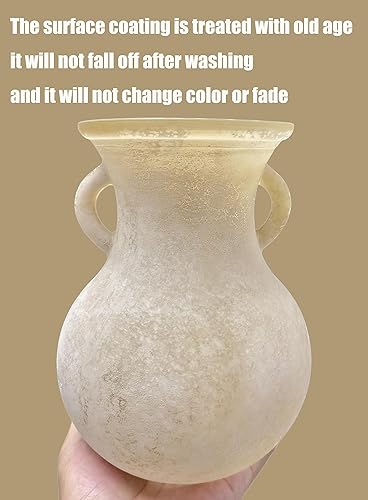 Miniatura 9 de Jarrón vintage de cristal marrón de 7.9 pulgadas, jarrón Art Deco con textura de mármol antiguo de doble oreja