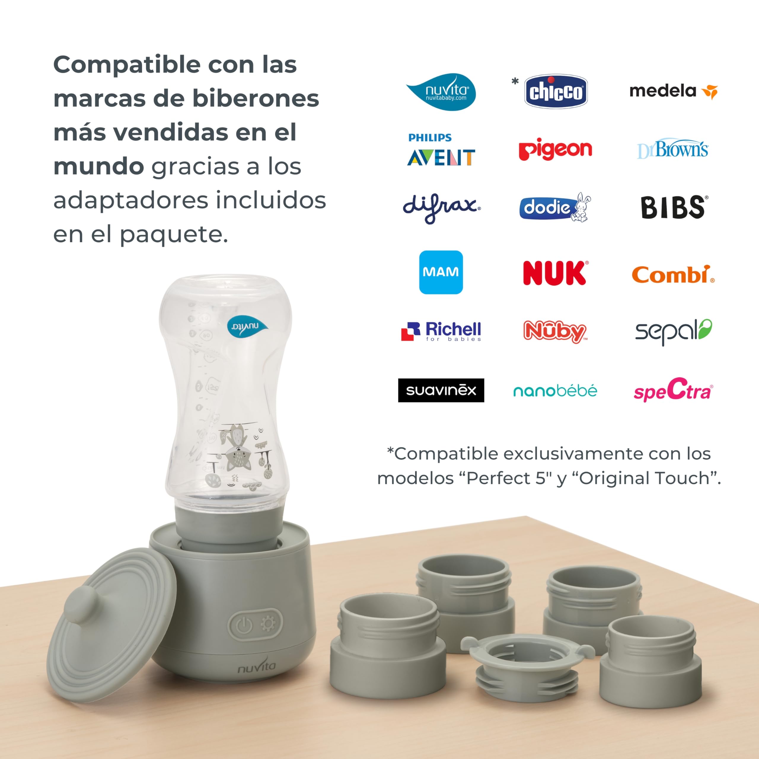 Nuvita 1162 Calientabiberones portátil universal Warm'n'Go con USB - Calentamiento rápido, 4 ajustes de temperatura, fácil de transportar con cierre hermético, calienta hasta 8 biberones