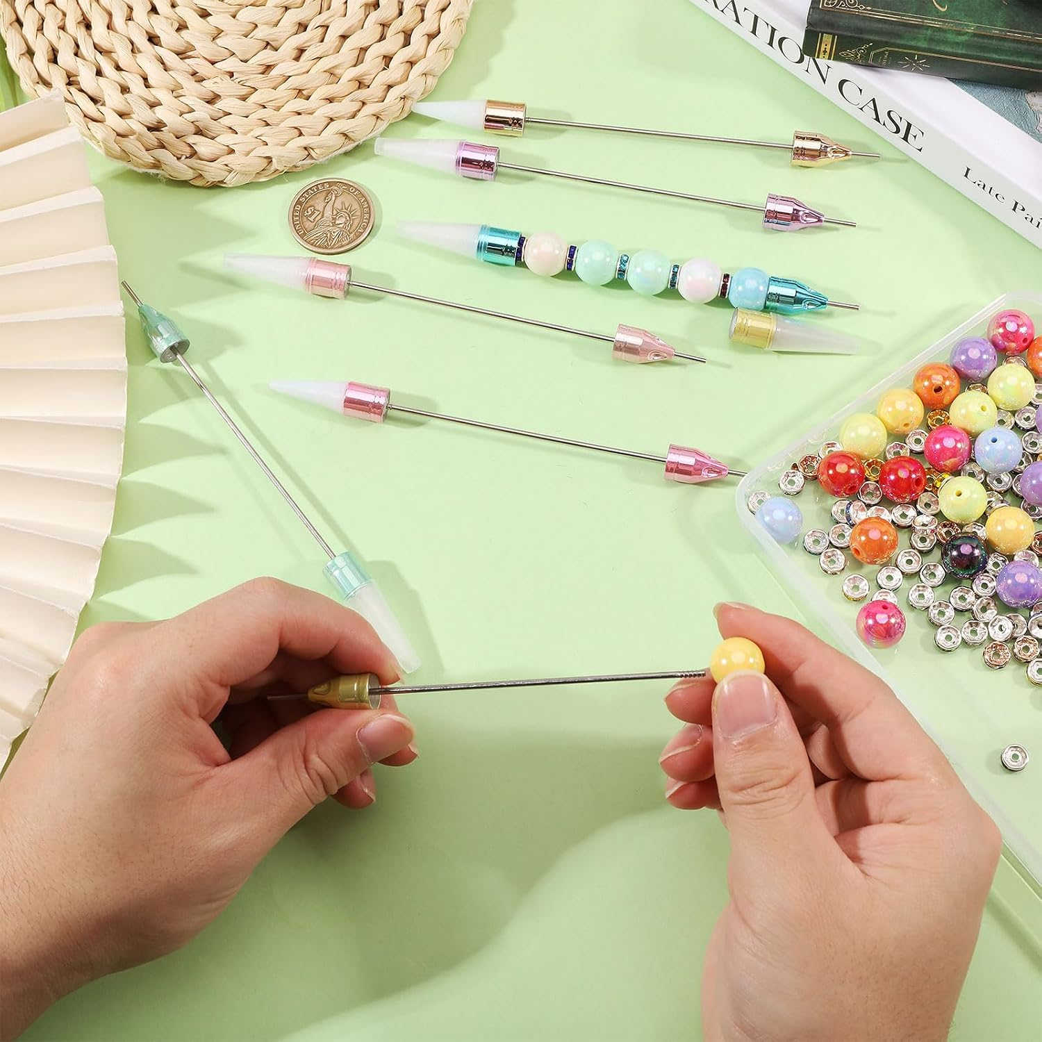 7 Pcs Beadable Rhinestone Picker Dotting Pen Dual-ended Beadable DIY Nail Design Tools for Pick Up and Place Gems Stones Crystals Art Crafts, 7 Colors