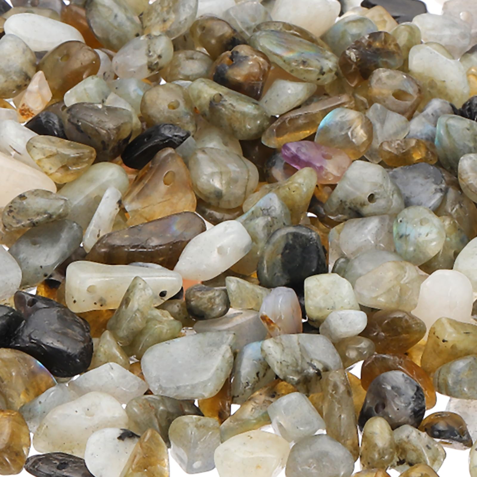 PATIKIL Chip Stone Natural Rock Beads Loose Gemstone Beads Drilled Strand for Jewelry Craft Making 400pcs, White/Brown