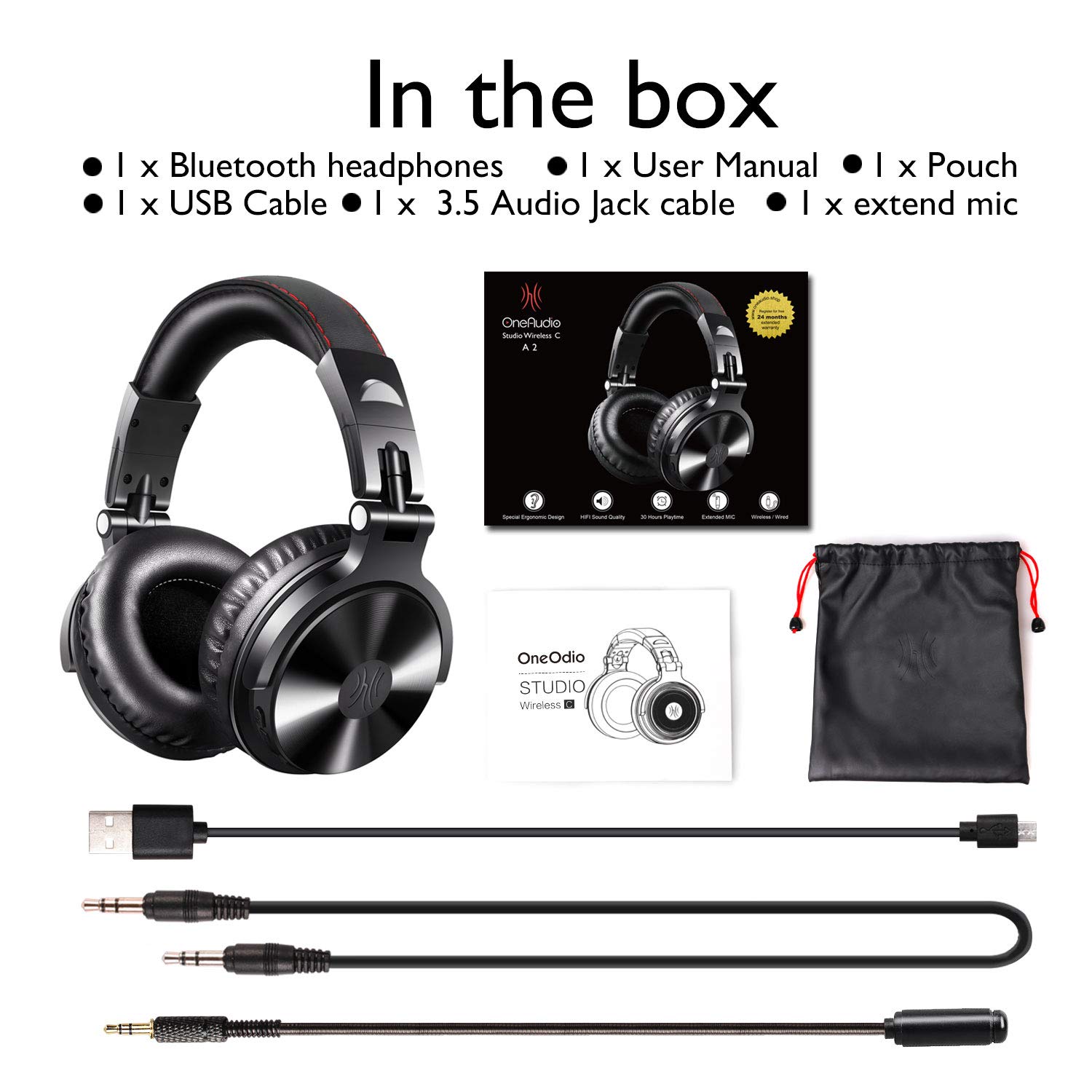 Bluetooth Over Ear Headphones, OneOdio Wireless/Wired 30 Hrs Stereo  Bluetooth Headsets w/Extended Mic, Foldable Headset with Deep Bass, 50mm  Neodymium Drivers for PC/Phone - Studio Wireless(Y80B) - Buy Online -  66565162